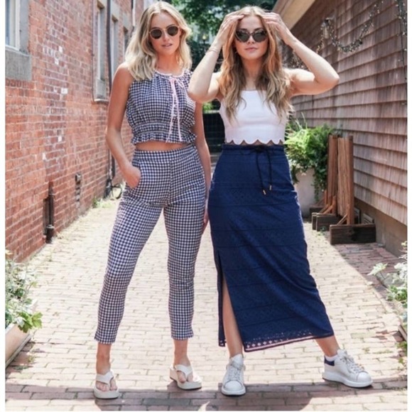 Eyelet Lace Midi/Maxi Skirt In Navy Blue By Cartolina Nantucket Cottagecore - Picture 11 of 11